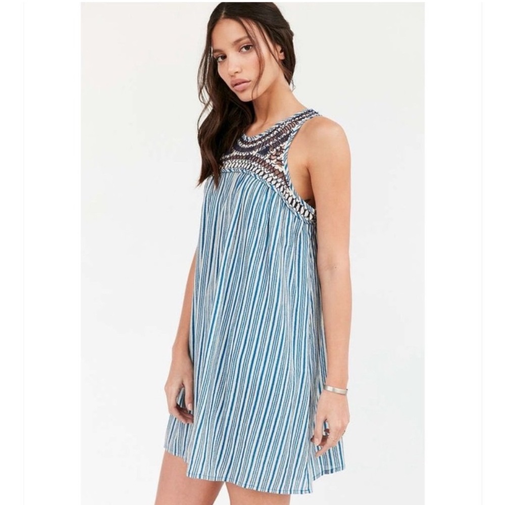Urban Outfitter Ecote Dreams Crochet Swing Dress Printed Striped Mini Cutout